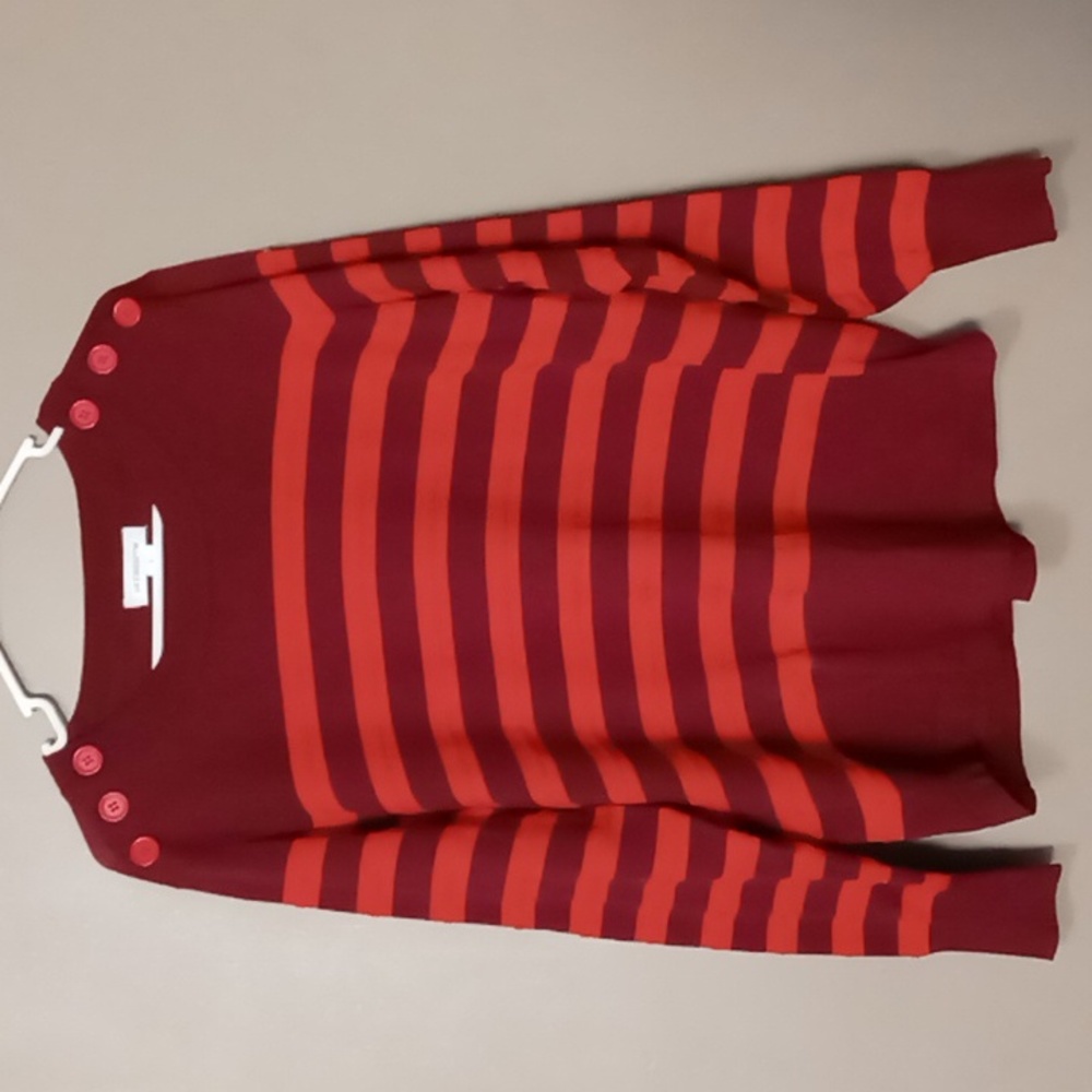 Liz Claiborne Burgundy\Red Striped Long Sleeve Shirt w Shoulder Buttons XL